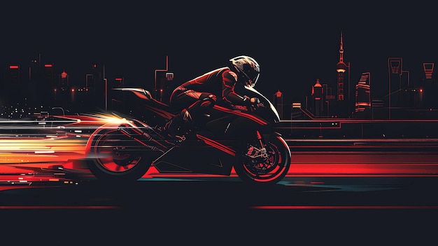 Photo a lone motorcyclist speeds through a dark city at night the city lights are blurred giving the image a sense of speed and danger