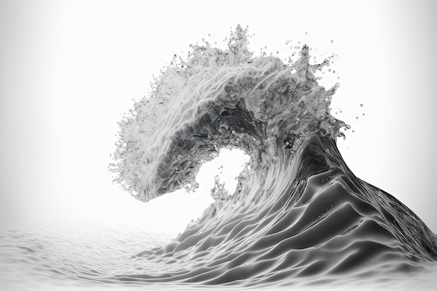 Lone natural water wave splashing on white