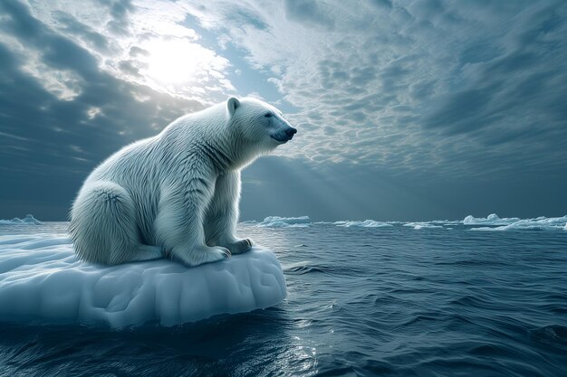 Lone Polar Bear on Diminishing Iceberg Amidst Climate Change