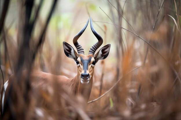 Foto l'antilope sable solitaria che si aggira nel cespuglio