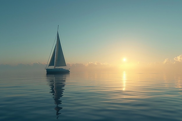 Одинокая парусная лодка на спокойном море