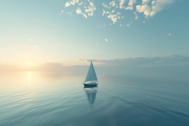 Photo a lone sailboat drifting on a calm sea