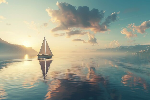 A lone sailboat gliding across calm waters octane