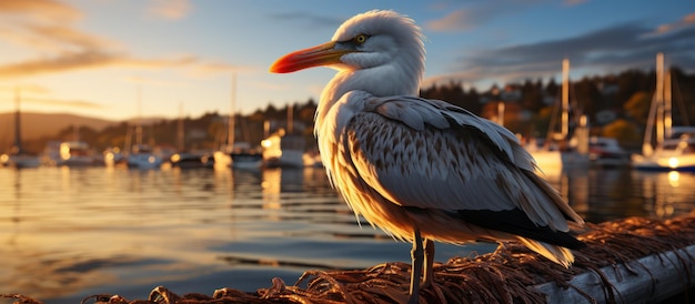 Photo lone seagull sitting peacefully on the boat's border