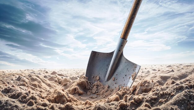 Foto una pala solitaria nella sabbia della spiaggia