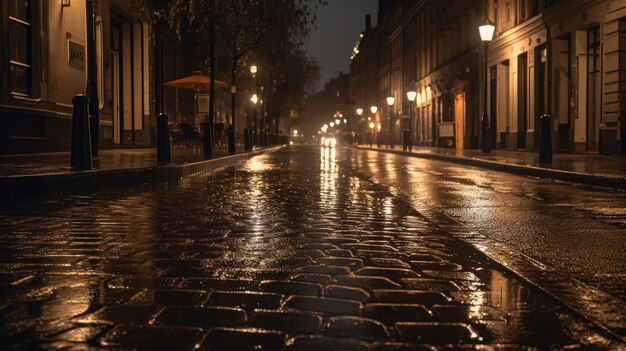 A lone streetlamp casts a soft glow