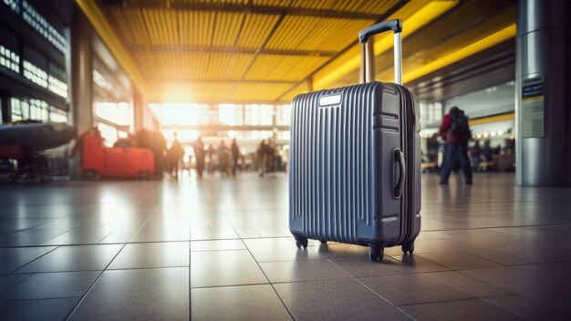 Photo a lone suitcase sits on the airport floor symbolizing a journey paused or abandoned