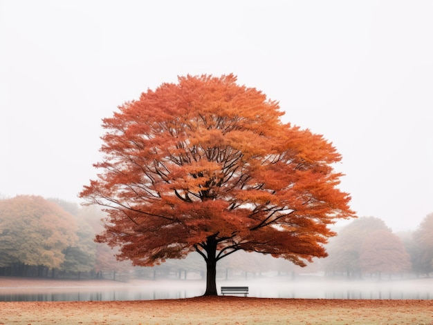 Foto un albero solitario in mezzo ad un lago nebbioso