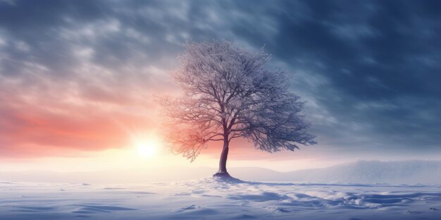 Photo a lone tree in the middle of a snowy field