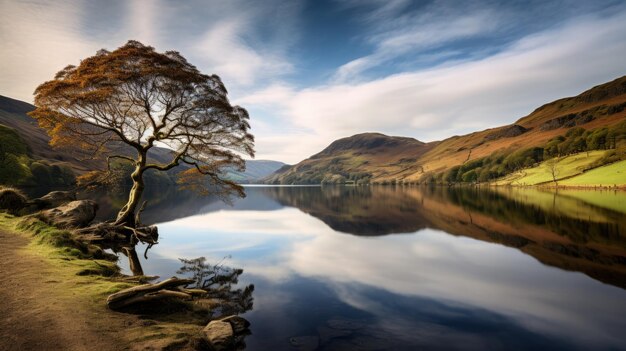 Lone Tree Reflection in het Yorkshire Mountain Lake