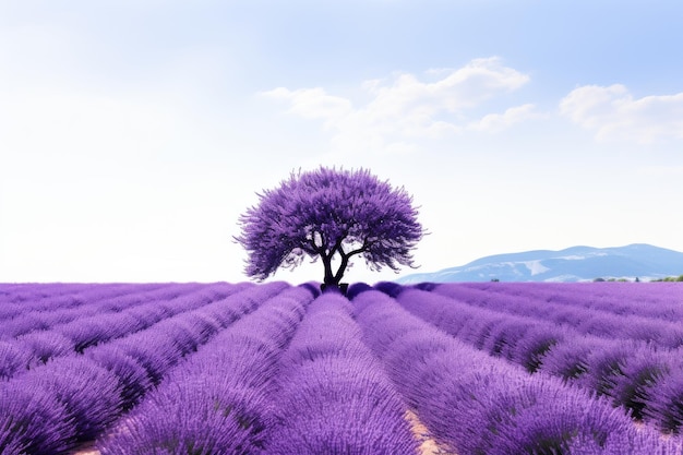 Photo lone tree standing in lavender field on a white or clear surface png transparent background