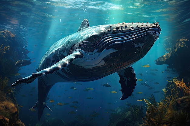 Foto la balena solitaria emerge graziosa dalle onde profonde ia generativa