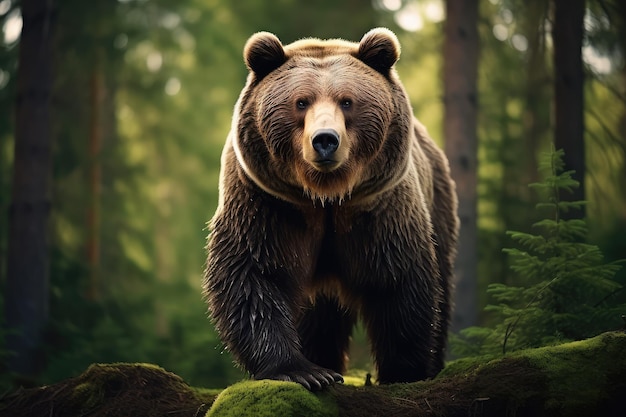 A lone wild brown bear also known as a grizzly bear