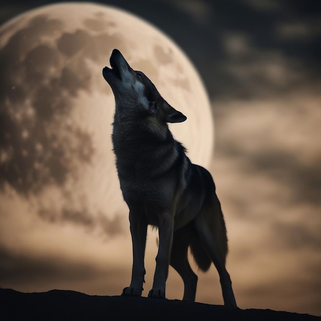 月光の丘の頂上にある孤独なオオカミ 星空の下の壮大な犬