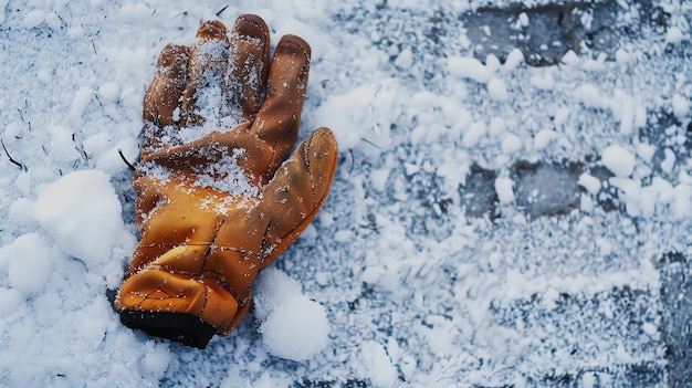 Photo a lone work glove lies discarded in the snow its bright orange color stands out against the cold white landscape