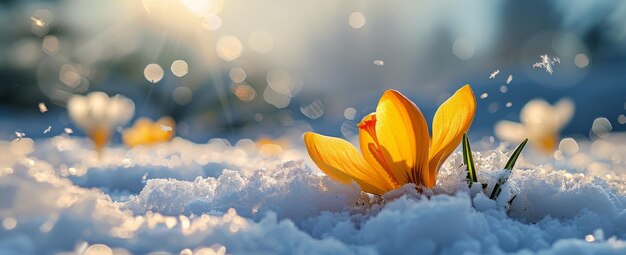 Lone Yellow Flower in Snow