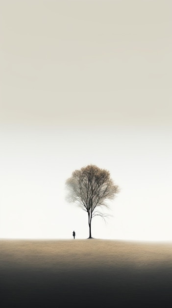 Loneliness in a field with one tree