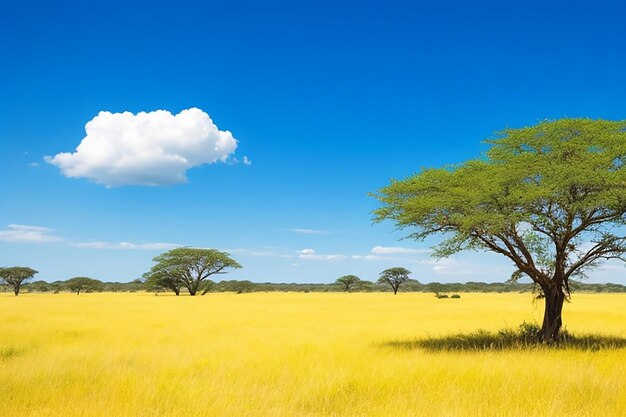 Lonely acacia tree camelthorne with blue sky background in etosha national park namibia