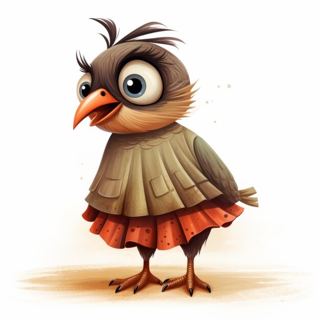 Photo lonely bird in skirt detailed cartoon illustration