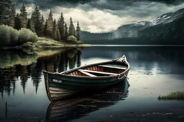 Photo lonely boat at lake