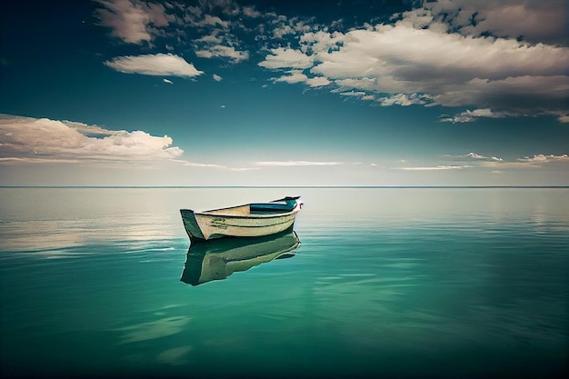 Lonely boat at seagenerative ai