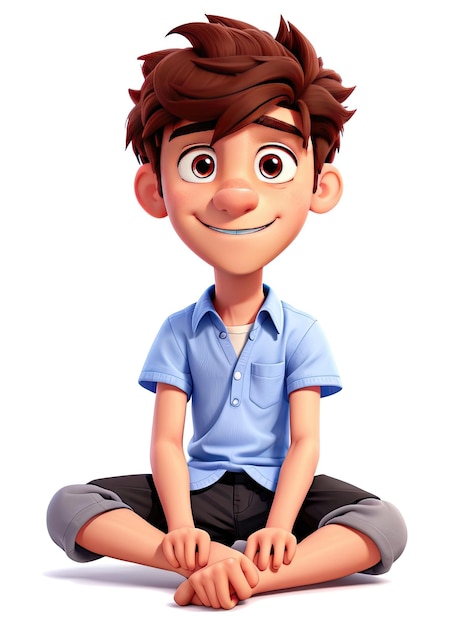 A lonely cartoon boy sitting on white background