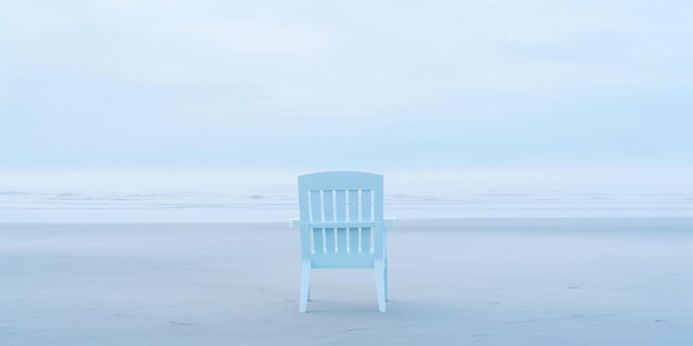 Lonely chair on white sand of tranquil beach of sea covered with mist Generative AI
