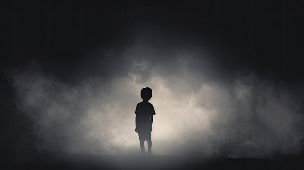 lonely child in foggy haze