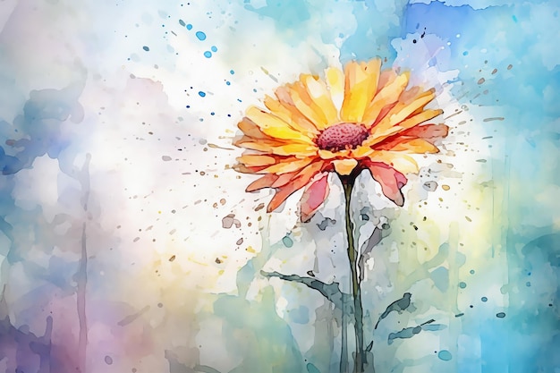 Photo lonely daisy flower on an abstract background in watercolor style colorful illustration