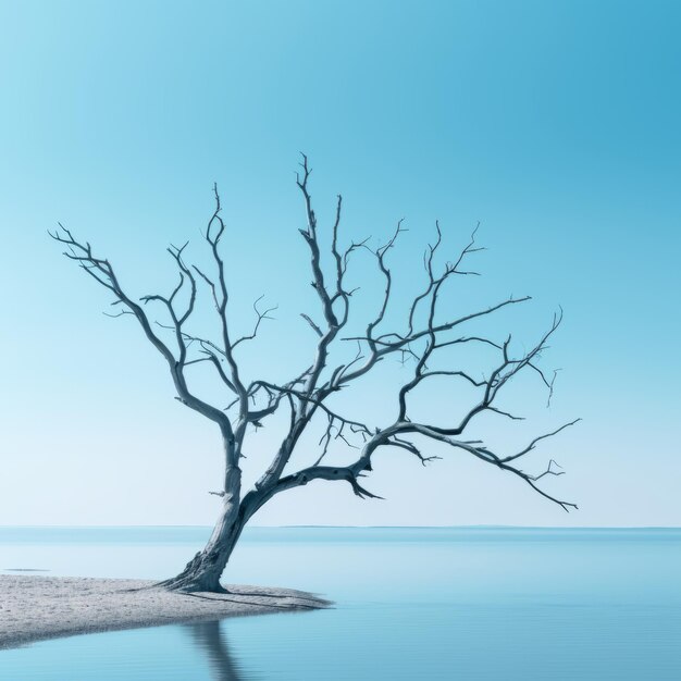 Lonely dead tree on the shore of the sea