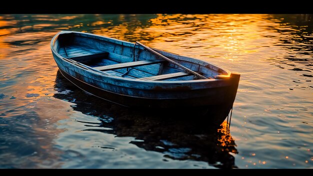 Lonely dilapidated boat on the lake