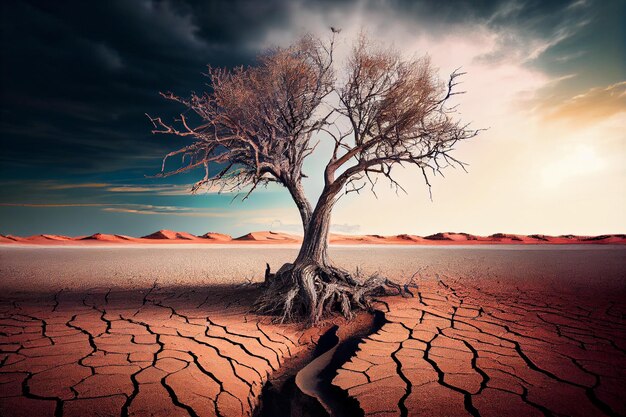 Lonely dry tree in the desert AI generated