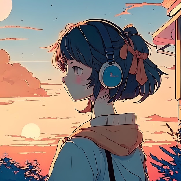 a lonely girl listening to the music