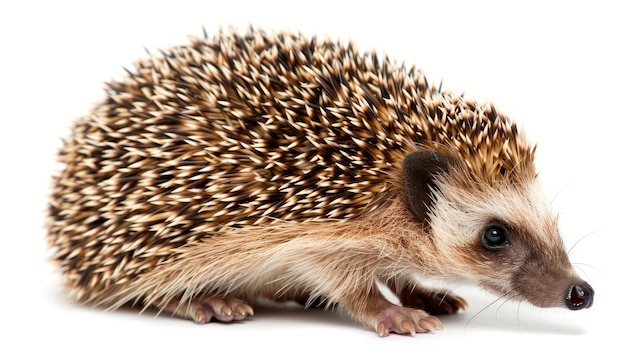 lonely hedgehog on white background isolated small spiky mammal for design projects