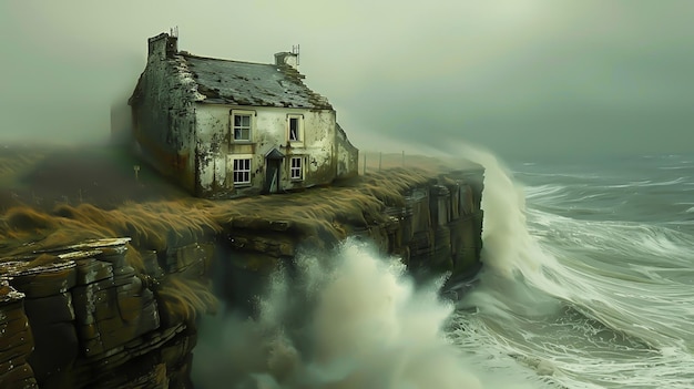 A lonely house on the shore of an ocean