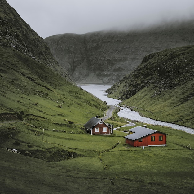 Photo lonely houses in saksun