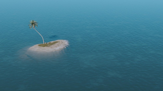 Lonely island in tropical ocean 3d