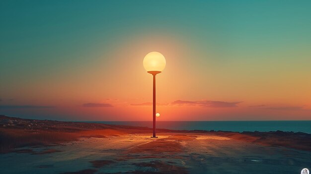 Foto la lanterna solitaria vicino al mare al tramonto