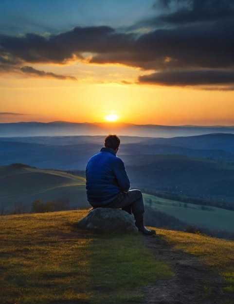 Foto uomo solitario sulla collina