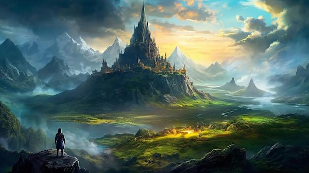 Lonely mountain fantasy landscape