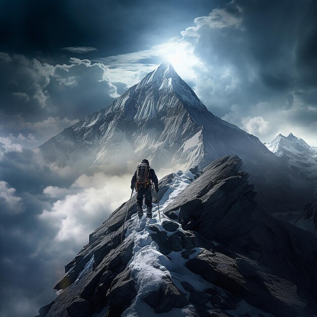 写真 孤独な登山家が氷の峰に挑む generative ai