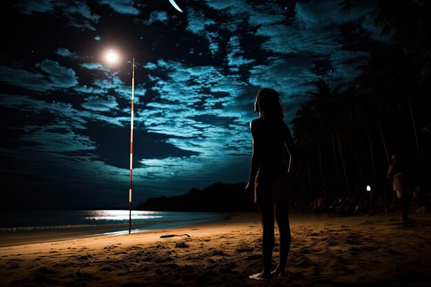 Lonely night volleyball player attacks under stars generative IA