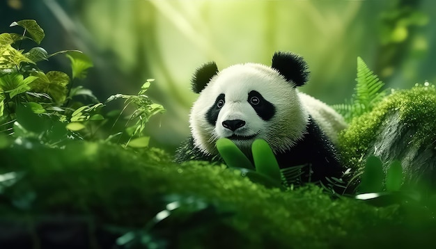 Photo a lonely panda lives in nature