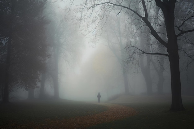 Lonely passerby in the fog AI Generated