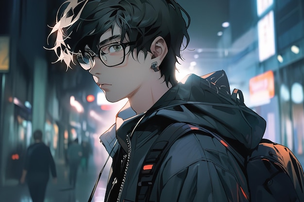 An Anime Style Portrait With A Man With Glasses Background Gray Profile  Picture Background Image And Wallpaper for Free Download