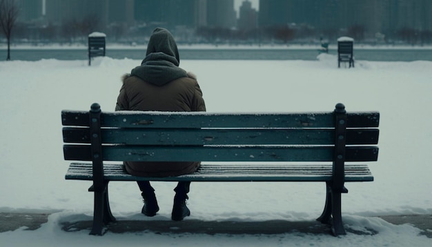 Lonely Person Sitting Alone on a Bench Generative Ai