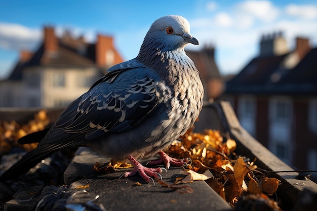 忙しい街の孤独な鳩の好奇心旺盛な表情生成 IA