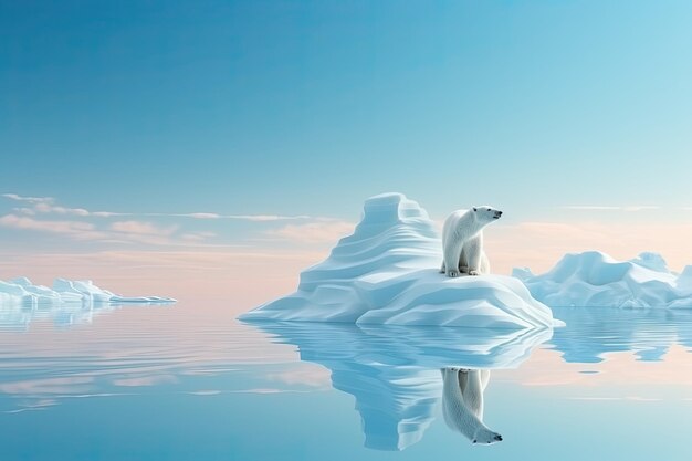 写真 孤独な北極クマが氷の上に立っている 青い涼しい色で 生成的なai