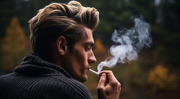 Foto uomo solitario bello che fuma sigarette uomo solitario uomo di moda