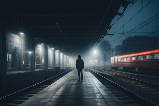 Lonely at railway station unsplash Generative AI